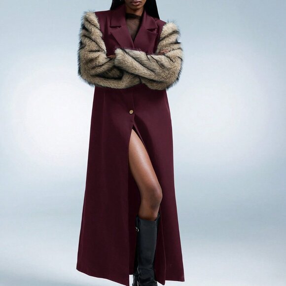 Brown Women's Elegant Long Faux Fur Jacket - Picture 5 of 9